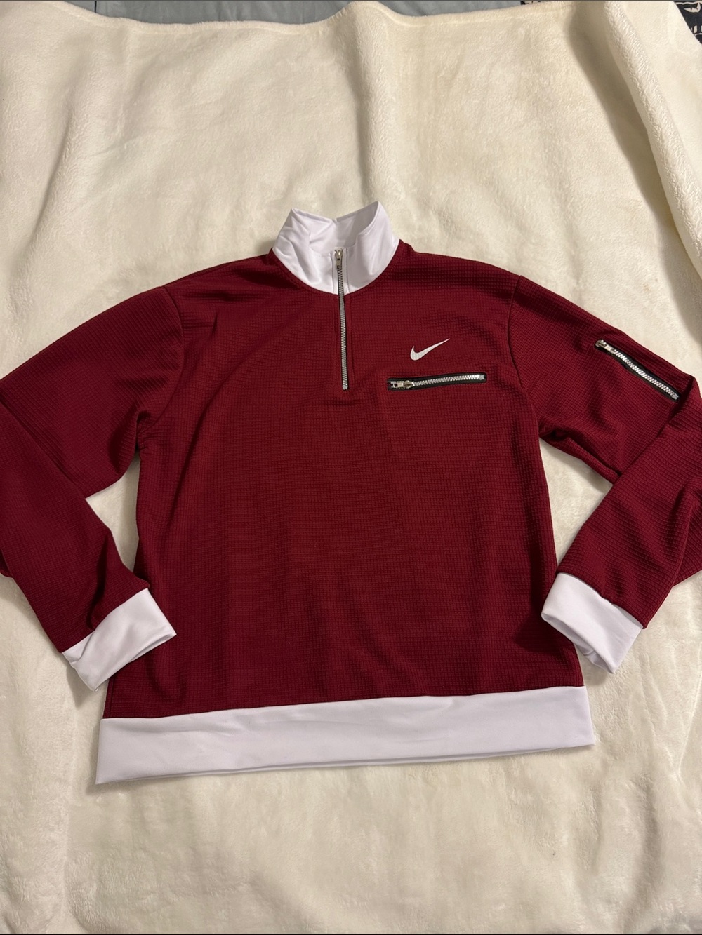 Men’s Nike Burgundy Half-Zip Pullover with White Accents, Sz L